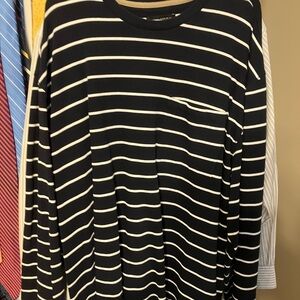 Banana Republic Navy and White Heavy Striped Crewneck with front pocket